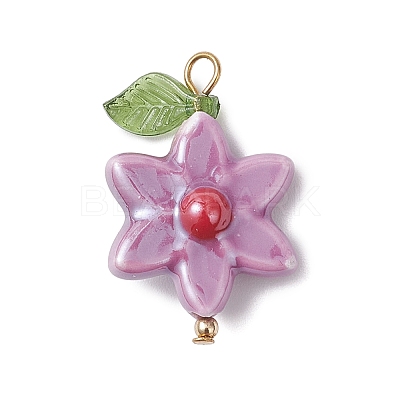 Glazed Flower Porcelain Pendants PALLOY-TA00353-1