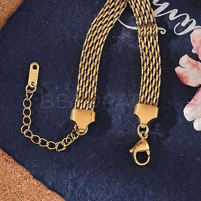 Ion Plating(IP) 304 Stainless Steel Mesh Chain Bracelet X-BJEW-G669-14G-1