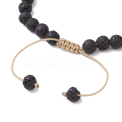 Adjustable 6mm Round Natural Lava Rock Braided Bead Bracelets BJEW-JB10615-02-1