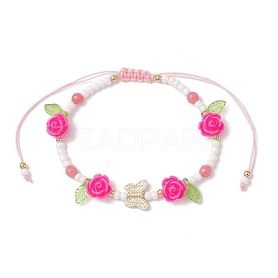 Glass Seed Bead and Resin Braided Bead Bracelets for Women BJEW-MZ00237-02-1