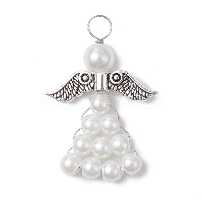 Pearlized Glass Pearl Bead Pendants PALLOY-JF03206-01-1
