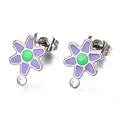 304 Stainless Steel Enamel Stud Earring Findings STAS-T052-43P-04-1