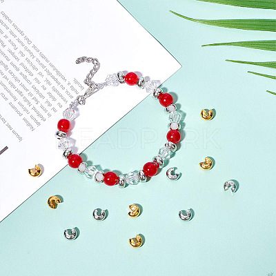 800Pcs 4 Style Brass Crimp Beads Covers KK-AR0003-69-1