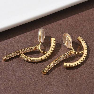 Brass Micro Pave Clear Cubic Zirconia Stick Clip-on Earrings EJEW-K286-13G-1