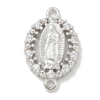 Rack Plating Brass Clear Cubic Zirconia Religion Oval Virgin Mary Connector Charms KK-L224-097P-1
