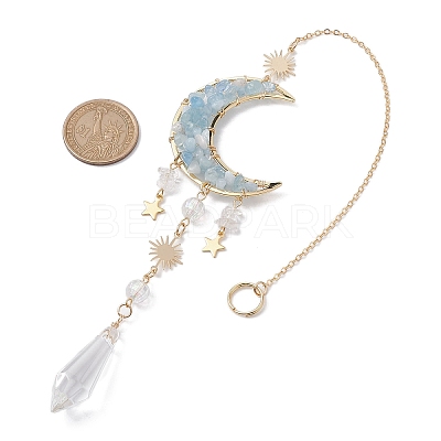 Alloy Cable Chains Moon Pendant Decorations HJEW-JM01841-01-1