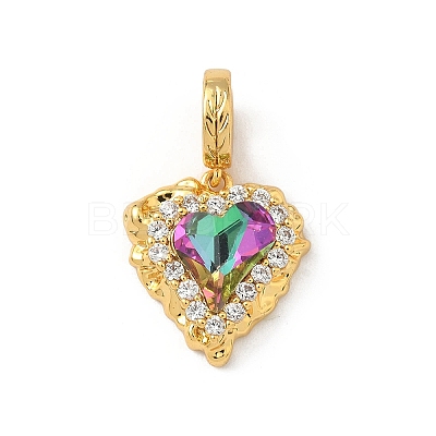 Brass Micro Pave Clear Cubic Zirconia European Dangle Charms KK-F905-20G-04-1