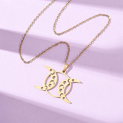 304 Stainless Steel Triple Moon Pendant Cable Chain Necklaces for Men Women NJEW-K308-01D-G-1