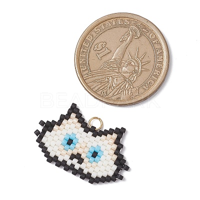 Handmade Glass Seed Beaded Cat Head Shape Pendants PALLOY-MZ00933-05-1