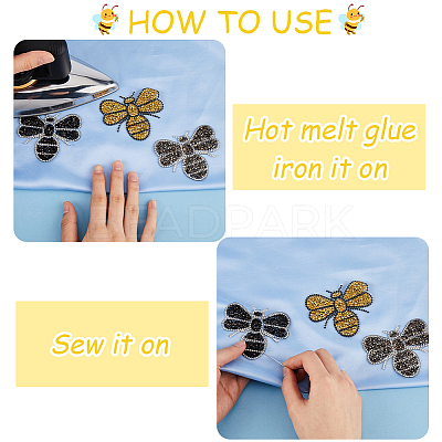 12Pcs 6 Styles Bees Hotfix Rhinestone Iron on Patches Appliques DIY-CP0009-67-1