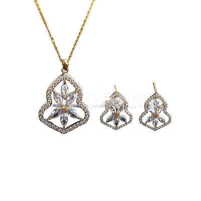 Gourd with Flower Brass Micro Pave Clear Cubic Zirconia Stud Earrings & Pendant Necklaces Sets for Women WG4C111-02-1