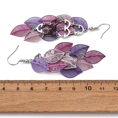 430 Stainless Steel Leaf Dangle Earrings EJEW-A137-08P-01-1