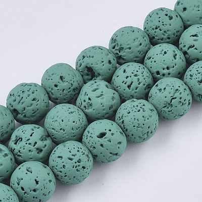 Spray Painted Natural Lava Rock Beads Strands G-N0324-B-03-1