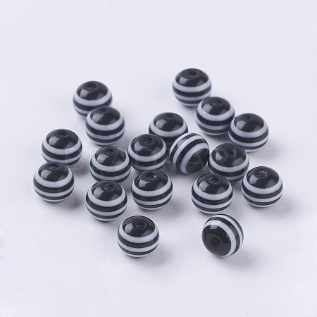 Round Striped Resin Beads RESI-R158-6mm-11-1