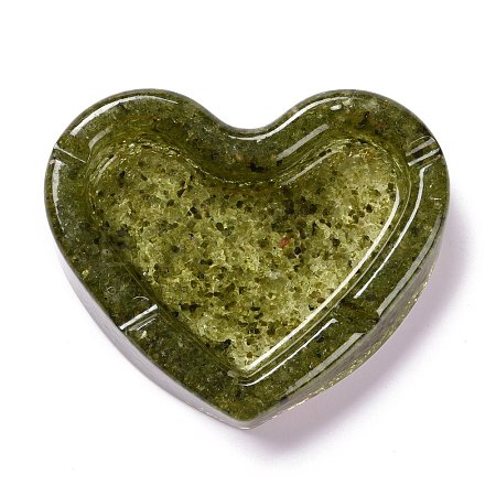 Resin with Natural Peridot Chip Stones Ashtray DJEW-F015-03C-1