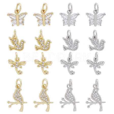 DICOSMETIC 16Pcs 8 Style Brass Micro Pave Cubic Zirconia Charms ZIRC-DC0001-25-1