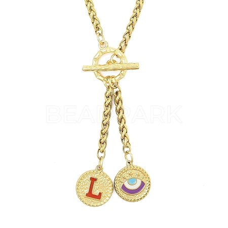 Ion Plating(IP) 304 Stainless Steel Red Enamel Letter & Eye Pendant Wheat Chain Necklaces STAS-Z102-01G-L-1