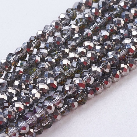 Half Plated Faceted Rondelle Electroplate Glass Bead Strands X-EGLA-D020-3x2mm-21-1