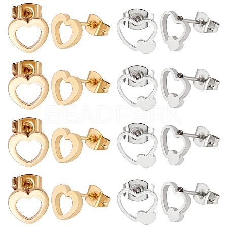 Unicraftale 20Pair 2 Style Heart 304 Stainless Steel Stud Earrings EJEW-UN0001-78-1