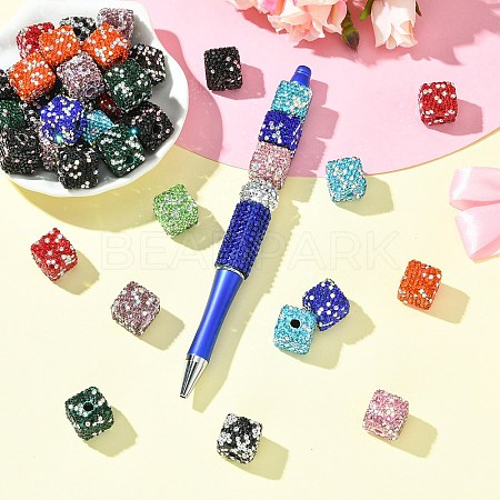 Cube Shape Polymer Clay Rhinestone Beads CLAY-NH0001-08-1