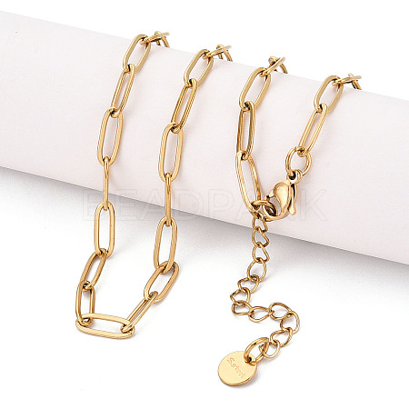 Ion Plating(IP) 304 Stainless Steel Paperclip Chain Necklace NJEW-D045-14G-02-1
