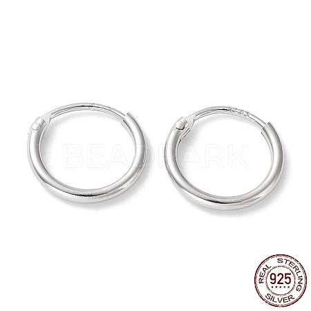Rhodium Plated 925 Sterling Silver Huggie Hoop Earrings EJEW-K258-02A-P-1