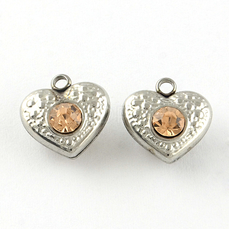 304 Stainless Steel Rhinestone Heart Charms STAS-S042-03L-1