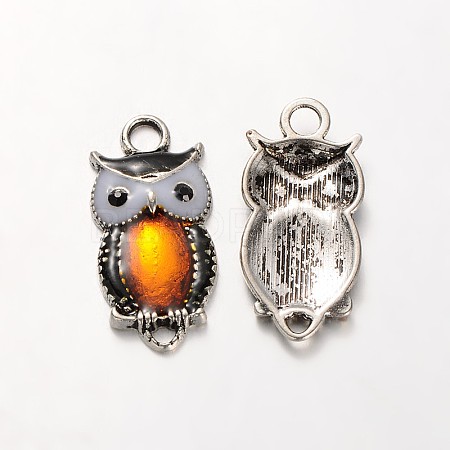 Owl Antique Silver Tone Alloy Rhinestone Enamel Pendants ENAM-N041-01C-1