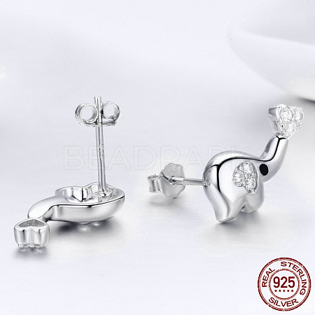 925 Sterling Silver Cubic Zirconia Stud Earrings EJEW-FF0010-05P-1