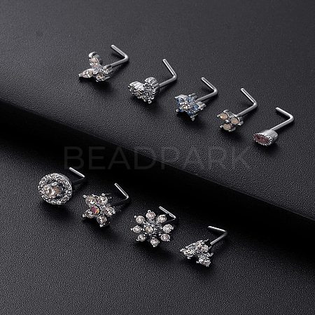 316L Surgical Stainless Steel Clear Cubic Zirconia L-Shaped Nose Rings WG135CD-12-1