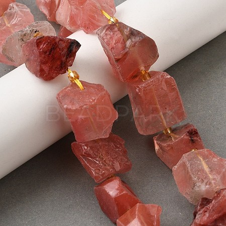 Raw Rough Cherry Quartz Glass Beads Strands G-Z087-B08-1