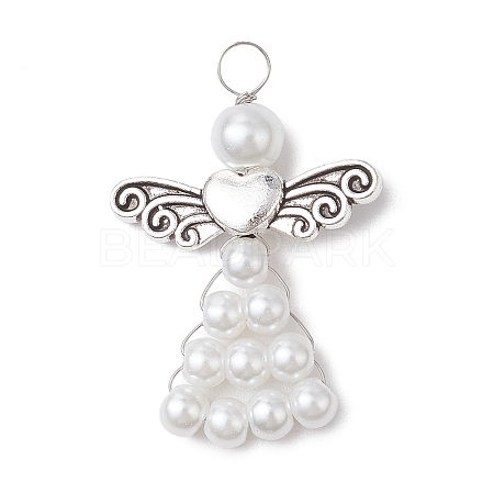 Pearlized Glass Pearl Bead Pendants PALLOY-JF03206-02-1