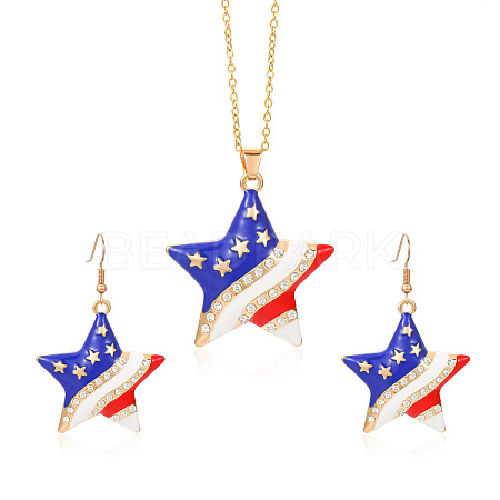 Independence Day Zinc Alloy Enamel & Rhinestone Pendant Necklaces & Dangle Earrings Sets FS-WG64DB3-03-1