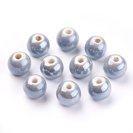 Pearlized Dark Gray Handmade Porcelain Round Beads X-PORC-D001-12mm-13-1