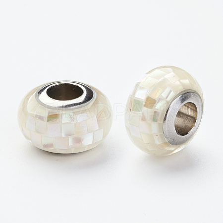 304 Stainless Steel Resin European Beads RPDL-P002-A12-1