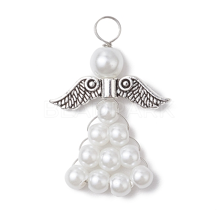 Pearlized Glass Pearl Bead Pendants PALLOY-JF03206-01-1
