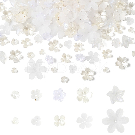 500Pcs 10 Styles ABS Plastic & Acrylic Imitation Pearl Bead Caps OACR-YW0004-12-1