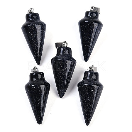 Synthetic Blue Goldstone Gemstone Pointed Pendants G-K384-01P-05-1
