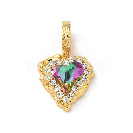 Brass Micro Pave Clear Cubic Zirconia European Dangle Charms KK-F905-20G-04-1