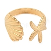 Ion Plating(IP) 304 Stainless Steel Shell & Starfish Shape Open Cuff Rings for Women RJEW-Z057-04G-2