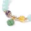 Gemstone Round Beaded Stretch Bracelet with Glass Clover Charms for Women BJEW-JB09091-5