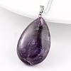 Teardrop Platinum Tone Brass Amethyst Pendants G-F267-07D-1