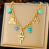 304 Stainless Steel & Synthetic Turquoise & Glass Pendant Bib Necklaces for Women FS-WG17725-06-1