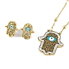 Ion Plating(IP) Hamsa Hand with Evil Eye Resin & Rhinestone Stud Earrings & Pendant Necklaces Sets SJEW-M100-06G-2