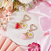 2Pcs 2 Colors Strawberry & Flowers Alloy Enamel & Acrylic Pendant Decoration HJEW-SP0001-13-3