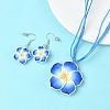Flower Polymer Clay with Wax Cord Pendant Necklaces & Dangle Earrings Sets FS-WG2CAA9-02-1