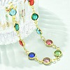 304 Stainless Steel Flat Round Acrylic Rhinestone Cup Chain Anklets for Women AJEW-B031-02G-02-2