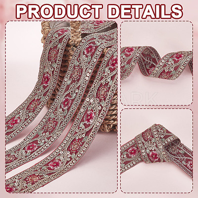 Sparkle Polyester Flower Embroidery Ribbons SRIB-WH0011-266A-1