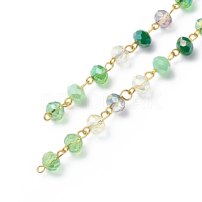 Handmade Electroplate Glass Faceted Rondelle Beaded Chains AJEW-SZ0002-41E-1