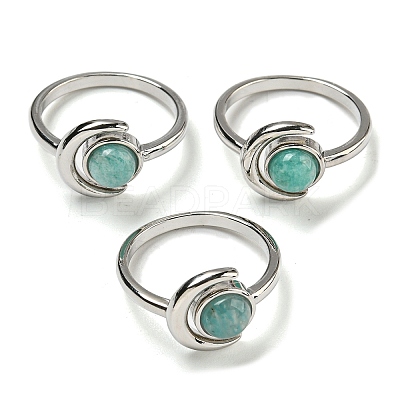 Natural Amazonite Adjustable Rings RJEW-K269-09P-10-1
